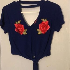 Royal Blue Crop Top with Rose Stitching
